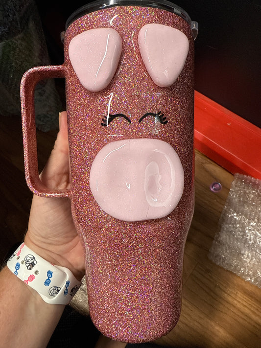 24 oz 3D Piggy w/ handle