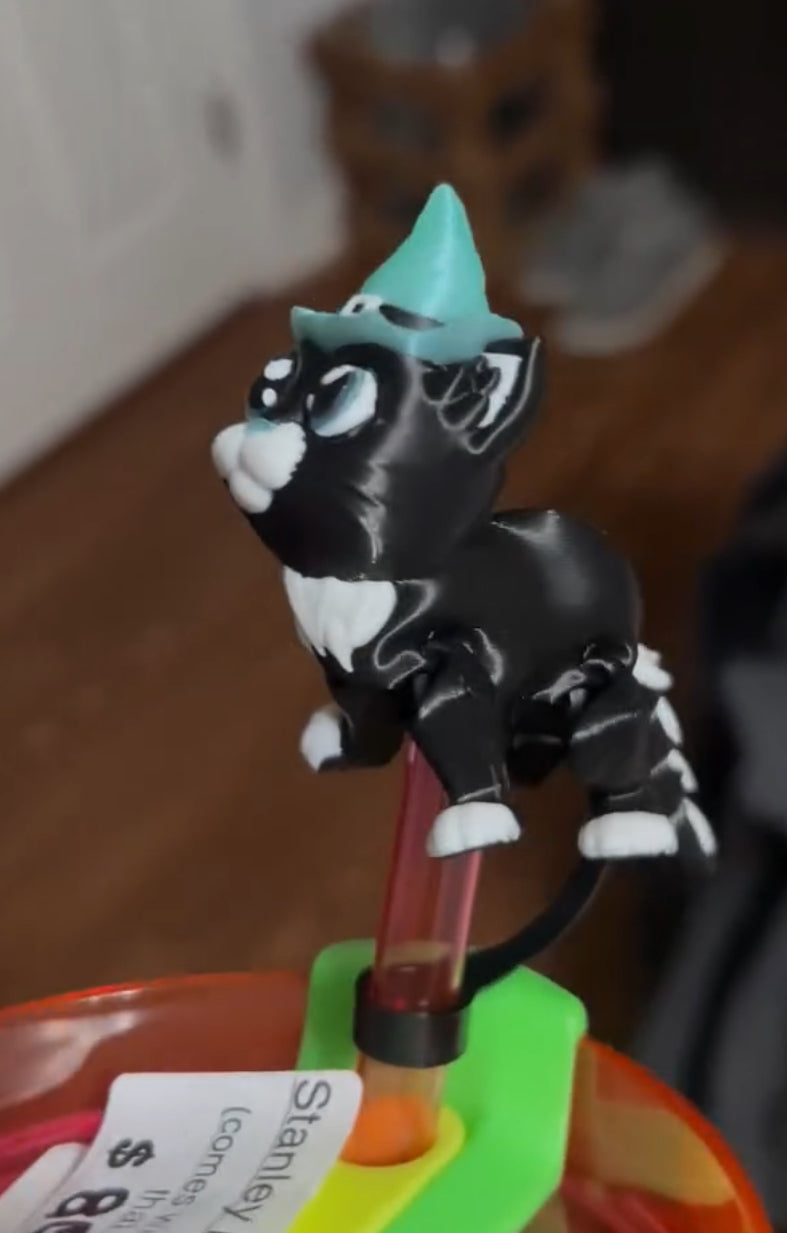 Black witch cat straw topper