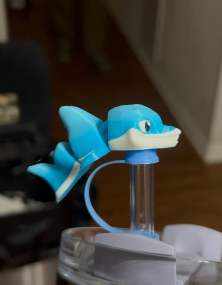 Blue shark straw topper