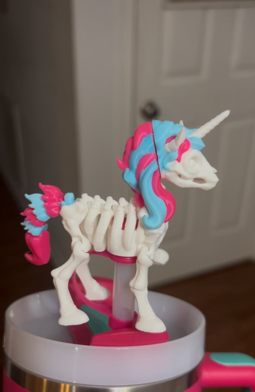 Skeleton unicorn straw topper