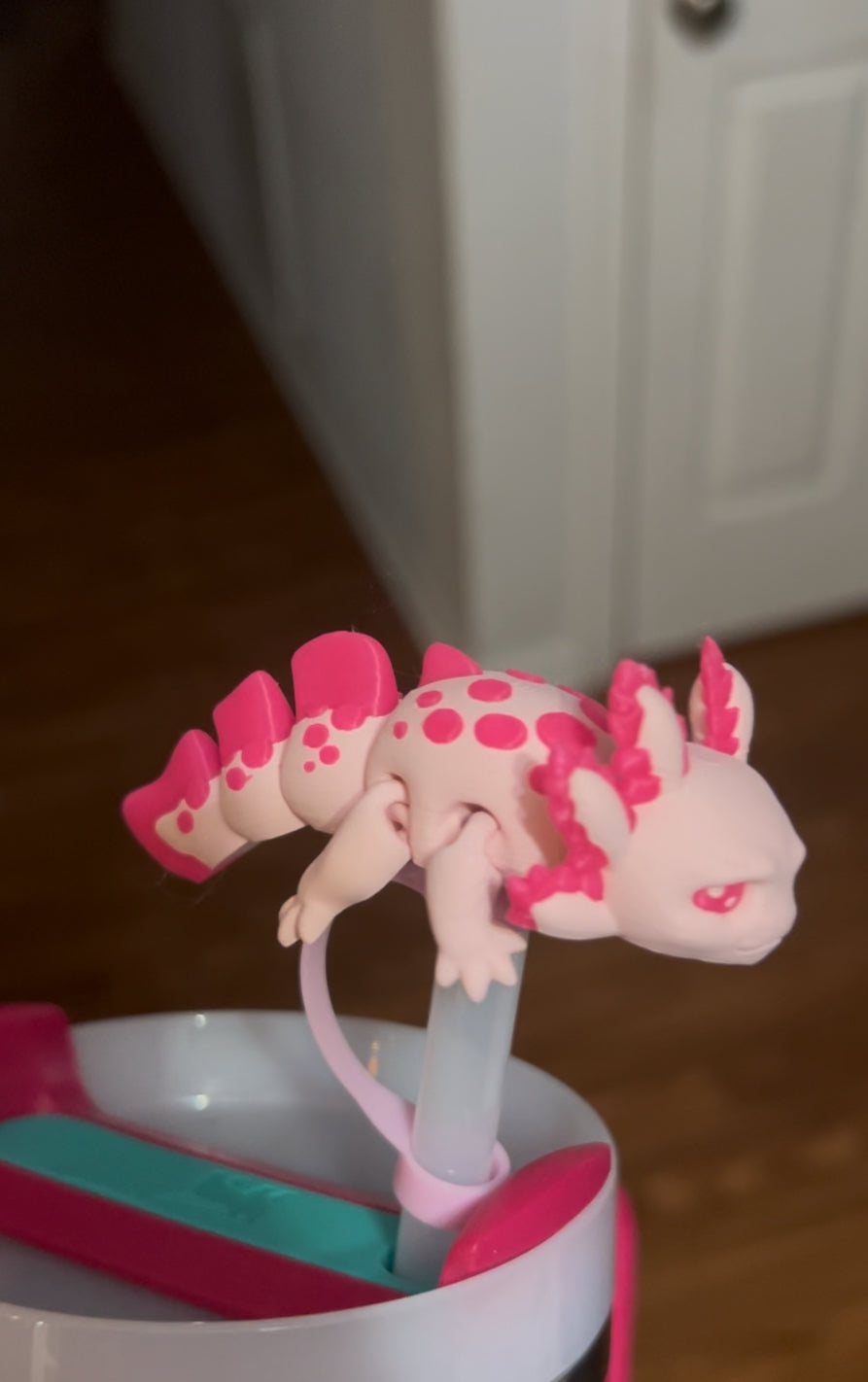 Pink axolotl straw topper