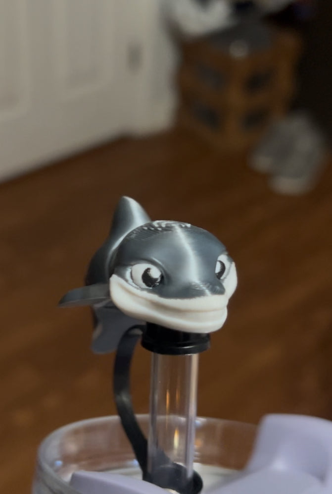 Gray shark straw topper