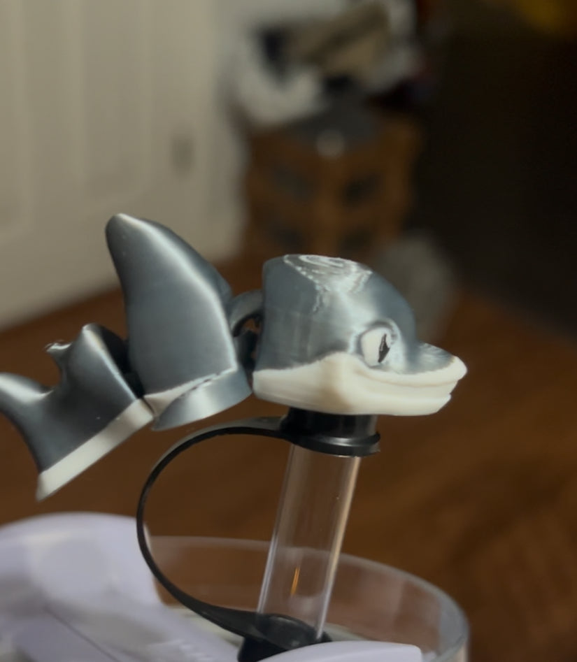 Gray shark straw topper