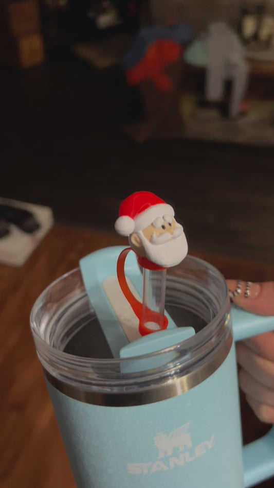 Santa head straw topper