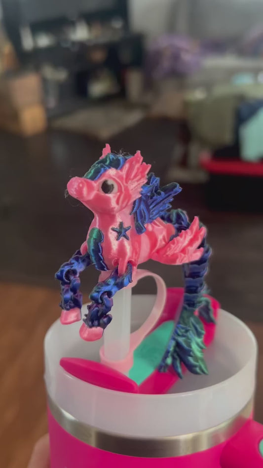 Silky pink hippocampus straw topper