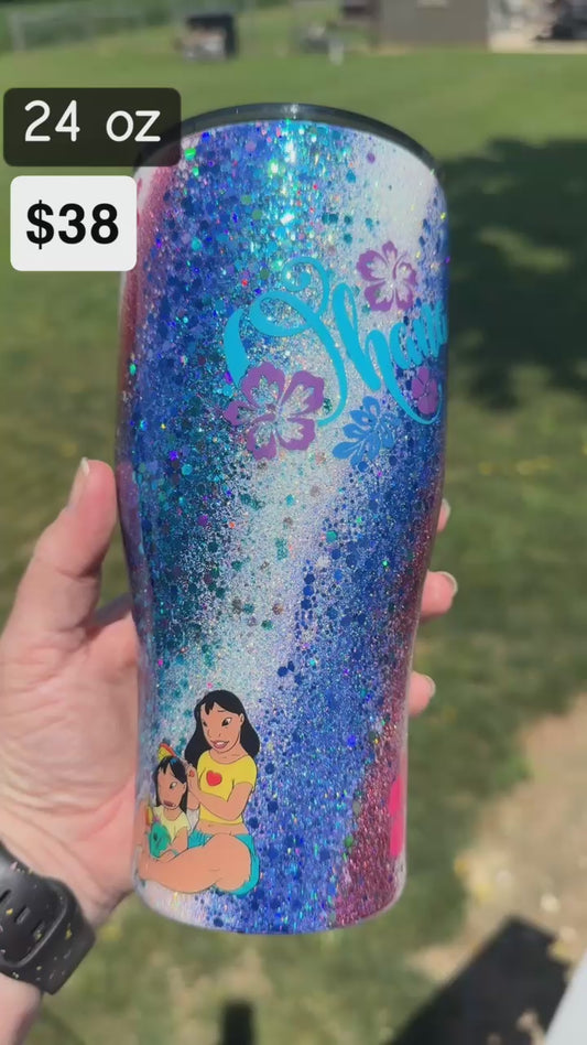 24 oz curved- blue pink alien swirl