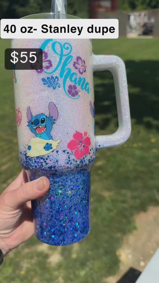 40 oz w/ handle- Blue White Alien Ohana (NOT A STANLEY)