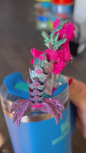 Hot pink and tri hippocampus straw topper