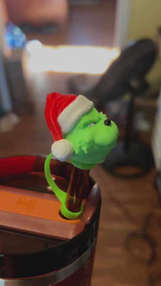 Grinch head straw topper