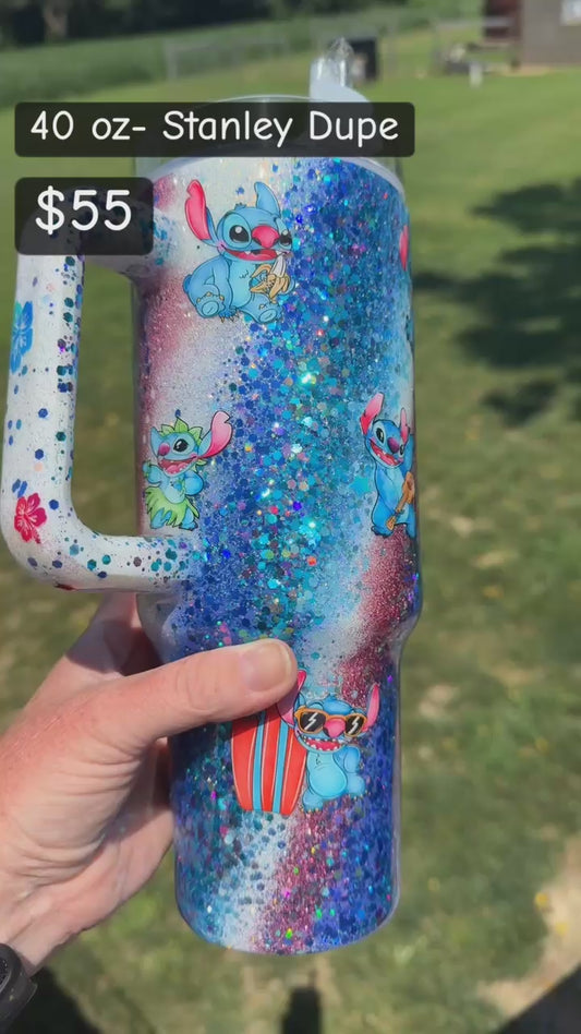 40 oz w/ handle- Swirl Blue Pink Alien (NOT A STANLEY)