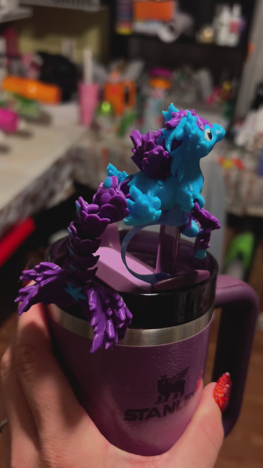 Blue and purple hippocampus straw topper