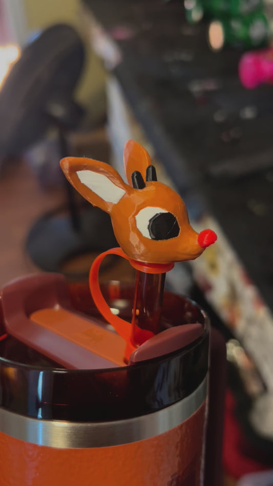 Rudolph head straw topper