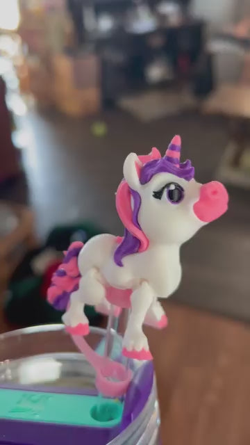 Pink/ purple unicorn straw topper