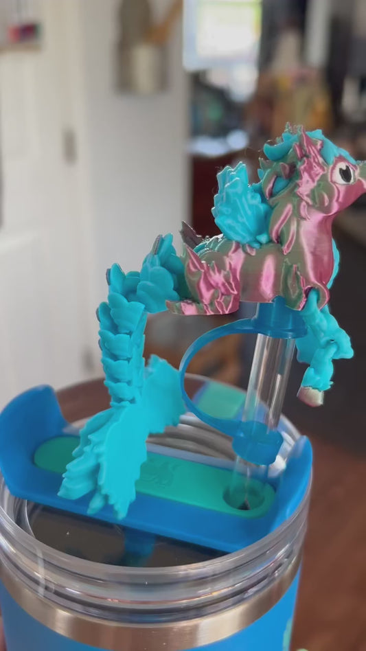 Tri and blue hippocampus straw topper