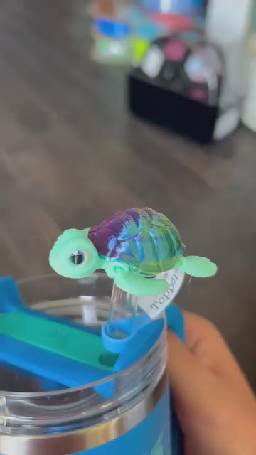 Teal turtle straw topper