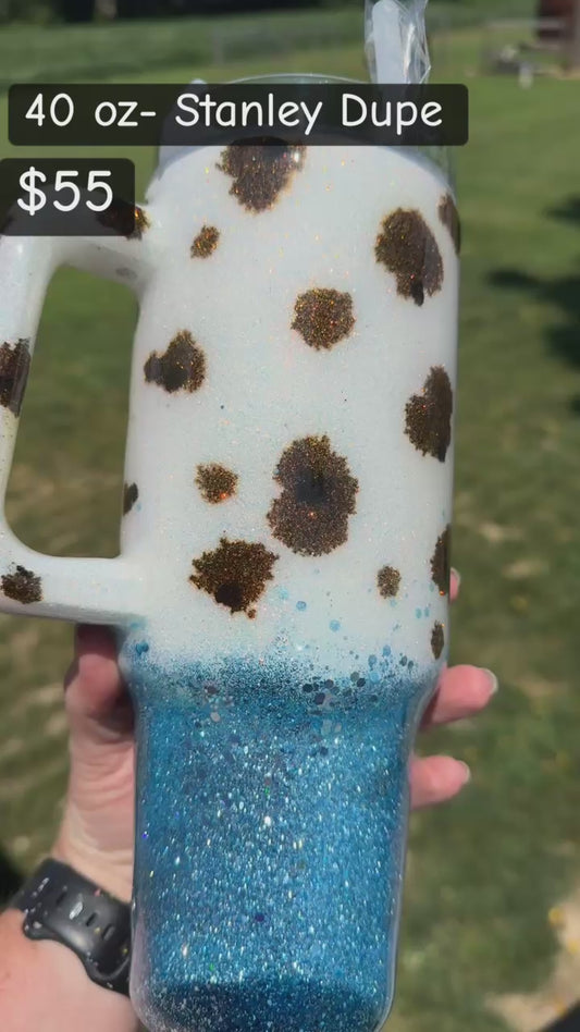 40 oz Cowhide and Lt Blue Handled Cup (NOT A STANLEY)